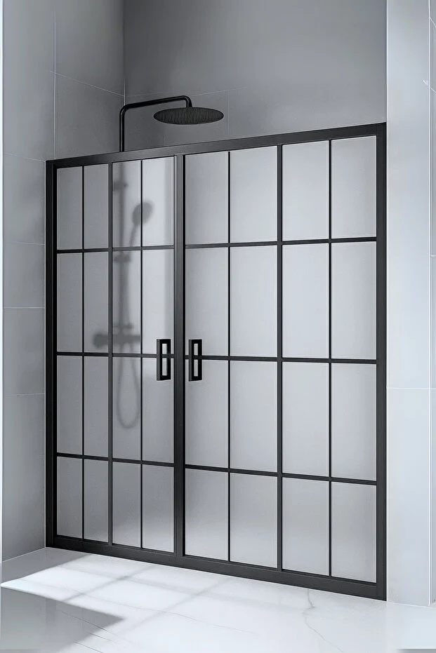 Duşakabin Ön Cephe 5mm Siyah Çizgi Komple Buzlu Yükseklik 190cm